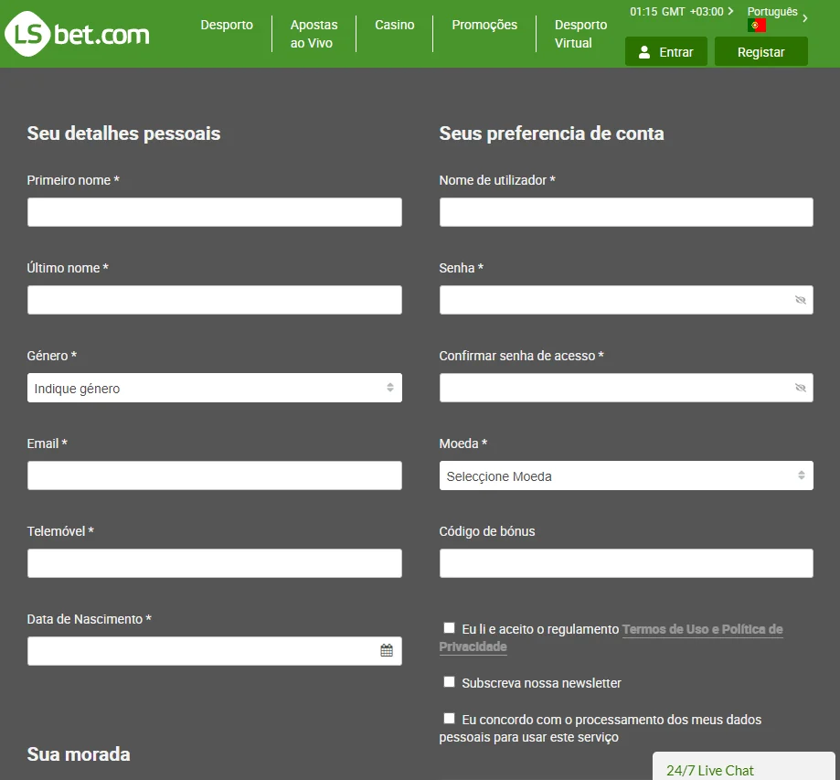 Inscrição na LSBet
